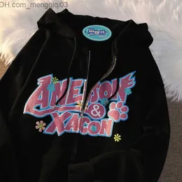 Herrtröjor tröjor vintage brev tryckt älskling och cool kvinnors hoodie 2023 tidigt vår ny amerikansk stil par tröja cardigan jacka z230816