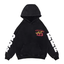 Felpe con felpe con cappuccio da uomo vintage stampato oversize oversize US US Vleece Feece's High Street Hoodie Heavy Fabic Felpa di cotone Black Real Pics 23FW