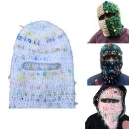 Beanie/Skull Caps Full Face Knit Beanie Balaclava Ejressed Ski Mask Sticked Hat Use för Snowboarding Cold Winter Weather Sports 230814