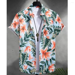 القمصان غير الرسمية للرجال ، قميص رجل ، قميص ثلاثي الأبعاد مع طباعة زهرية كبيرة الحجم زهرة الشاطئ
