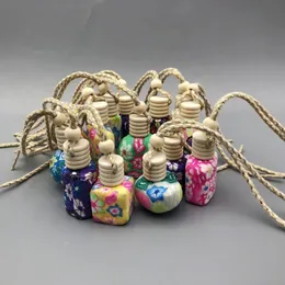 10ml-15 ml Polymer Clay Ceramic essential oil bottle Car hanging decoration Car Home Hanging rope empty Perfume bottle Wooden Lid Gift Idgsx