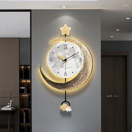 Relógios de parede Design Night Clock Light Flores de cozinha fofa Kawaii luminous com pêndulo recar