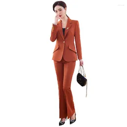 Kvinnors tvåbitar byxor Styles 2023 Autumn Long Sleeve Single Button Blazers passar formella ol Kvinnor Business Wear Professional Pantsuits
