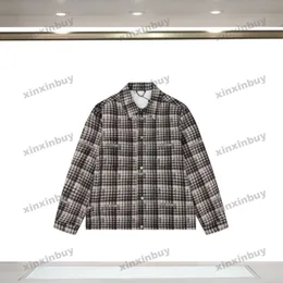 Xinxinbuy Männer Designer Coat Jacke Plaid Denim Graffiti Langarm Frauen grau schwarz weiße Khaki M-2xl