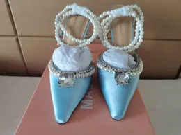 Сандалии Machmach Diamond Pearls Satin High Heels Pumps Sandal Slippers Mules Discount Desing