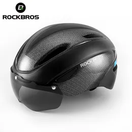 사이클링 헬멧 Rockbros 자전거 헬멧 남성 EPS 통기성 여성 고글 렌즈 에어로 MTB 도로 자전거 액세서리 230815