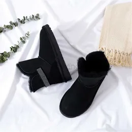 Dress Shoes 2022 Fashion Real Sheepskin Women's Winter Woman Handmade Rhinestones Snow Boots Mid Calf Genuine Sheepskin Women Boots X230519