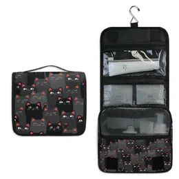 Kosmetische Taschen Schwarze und graue Katzen Hanging Toilettenbeutel Reisen Make -up -Hülle Tragbarer Kapazität Faltbarer Kosmetik Organizer Beutel 230815