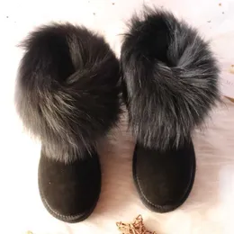 Vestido sapatos 2022 Novo natural de raposa grande raposa genuína feminina botas de neve sapatos de inverno botas de inverno com botas de tornozelo feminino de ranhura x230519