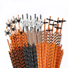 Altre forniture per feste di eventi 50pcs Halloween cannucce usa e getta di zucca pipistrello scheletro Skeleton Witch Pattern Decoration 230815