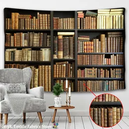 Tapestries Retro Bookshelf Wine Cabinet 3D Tapestry Art Wall Wall Acving Cover Fedspread Through Home Bedroom Decor