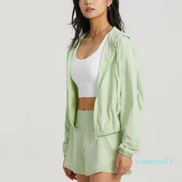 Yoga Outfit Monica Women's Sports Jacket Running Tops Fitness Hooded Drawstring Zip Sun Protection Cycling Cardigan Long Sleeve Shirt