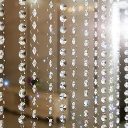 Kronleuchterkristall 50 m 14 mm Oktagon Perlen mit Silbermetall -Beleuchtungsringen Kette Girlande für transparente Perlenvorhang