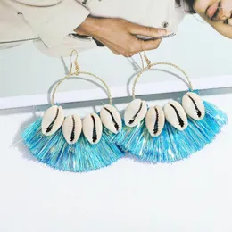 أقراط Dangle Dvacaman Design Macrame Tassel for Women Bohemia Shell Pringed Drop Handmade Jewelry Holiday Summer