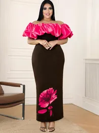 Plus Size Dresses ONTINVA Off Shoulder For Women Rose Red 3XL 4XL Empire Bodycon Printed Evening Cocktail Event Party Outfits