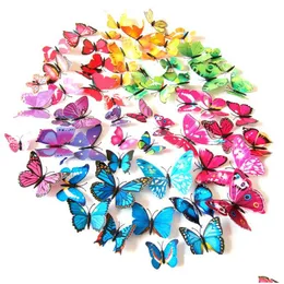 Wanddekoration 12pcs/Los 3D Schmetterling Aufkleber Magnet Kühlschrank Cartoon Aufkleber Schmetterlinge Pin PVC Abnehmbares Party Home Tuch Dekore C6868 DH4NF