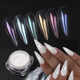 Nail Glitter 1Box Moonlight Pearl Powder Shimmer Mirror White Chrome Pigment Rub Mermaid Dust Polish For Manicure Ji8016 230814