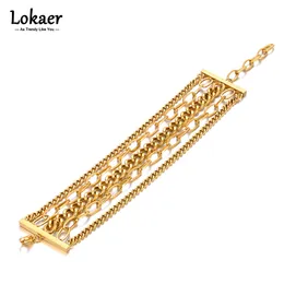Bracelets de charme Lokaer Cinco camadas Pulseira de pulseira de corrente de aço inoxidável para mulheres jóias banhadas a ouro sem desbotamento alérgico B23085 230814