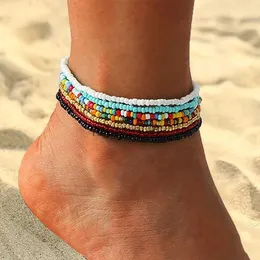 Caviglieri 7pcs Boho fatti a mano caviglie africane Multicolore Donne Multicolore perle per perle di semi arcobale