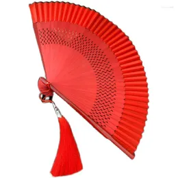 Dekoratif figürinler katlanır fan Çin antik tarzı kırmızı ventilador bambu ventilateur abanicos para boda pografi sahne prop için hediye yaz