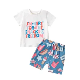 Kläder sätter spädbarn barn baby pojkar kläder set 4: e juli brev tryck kort ärm t-shirt snacks tryck shorts sommarkläder 6m-5t