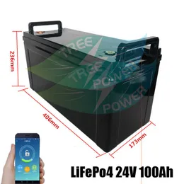Waterproof 24V 100AH lifepo4 Battery 100A BMS in it for 2000W Solar Energy storage fork RV EV AGV backup power +10A Charger