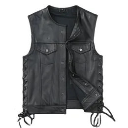 Men's Jackets Soft Thin Cowhide Genuine Leather Vest for Men Sleeveless Jacket VNeck Motorcycle Biker Waistcoat Riding 230814