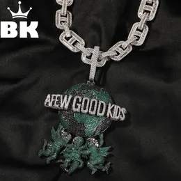 Pendant Necklaces A Few Good Kids Pendant Necklace For Men Big Clasp Cubic Zirconia Iced Out 3 Little Angels Holding The Earth HipHop Jewelry 230815