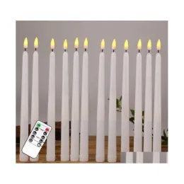 Candles 12Pcs Yellow Flickering Remote Led Plastic Flameless Taper Bougie For Dinner Party Decoration Drop Delivery Home Garden Dhw26 LL