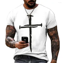 Camisetas masculinas camiseta 3d de deus estampa religiosa cross cross cross times de manga curta de tamanho grande