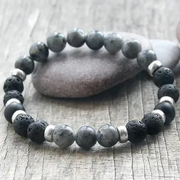 Bransoletka mody Strand for Men Lava Stone Black Men's Bracelets Yoga Mala prezent chłopiec