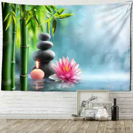 Tapisserier Bambu Lotus Tapestry Wall Hanging Natural Scenery Hippie Art Travel Madrass Home Decor R230815