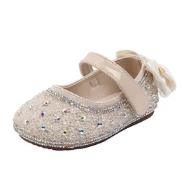 Sneakers 12 15 5cm Brand Bling Toddler Girl Leather Shoes For Spring Autumn Cute Lace Bowtie knot Little Kids Dress Flats Shoe 230815