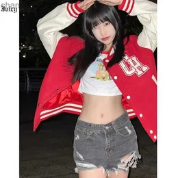 Juciy Apple Bomber Woman Varsity Kurtka Vintage Red Long Shleve University Teenage Baseball Jacket American Female Coat