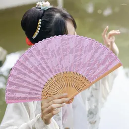 装飾的な置物レースハンドヘルドファン中国の折りたたみ式タッセルポータブル竹シルクウェディングパーティーのための夏の供給