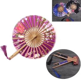 Decorative Figurines 1Pc Chinese Style Bamboo Windmill Folding Fan Fans Flower Pocket Hand Round Circle Wedding Party Decor Gift
