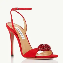 aquazzura 라인 스톤 장식 스틸레토 샌들 양 껍질 발목 스트랩 펌프 여자 파티 이브닝 ​​슈즈 럭셔리 디자이너 hhigh heels 공장 신발 박스와