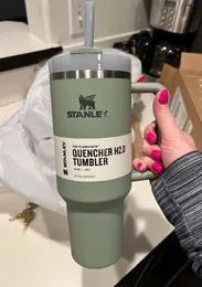 Ready To Ship Bayleaf St an ley Quencher Tumblers H2.0 40oz Stainless Steel Cups Silicone handle Lid And Straw 2nd Generation Car mugs Keep Cold Water Bottles