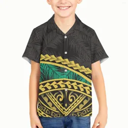 Erkekler Sıradan Gömlek Polinezya Kabile Guam Totem Dövme Baskılar Çocuk Çocuk Çocuk Yaz Hawaii Gömlek 3D Tişört Retro Camisa Tatil Plajı