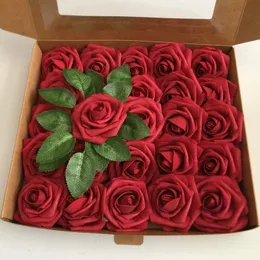 25pcs/box artificial foam flower white roses hot pink roses bouquet wedding flowers decoration Orslr