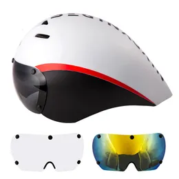 Capacetes de ciclismo Triathlon Aero TT Capacete de bicicleta com lentes Goggles Road Bike Time for Competition Women and Men 230815