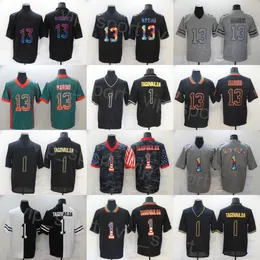 Mens 축구 13 Dan Marino Jersey 1 Tua Tagovailoa 유니폼 여신 하이픈 그림 그림자 연기 깃발 스포츠 팬을위한 시계 회전 자수 컬러 러시 팀 판매