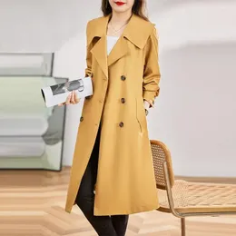 Kvinnors dikerockar 2023 Autumn Windbreaker Kvinnlig högkvalitativ temperament Slim Over-Knee Coat Korean Medium Length Jacket