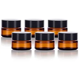 Amber Glass 5 ml 1/6 oz Small Thick Wall Round Jars Vials Pot Cosmetic Bottle Face Cream Containers With Black Lids For Lotion Make Up Njelu