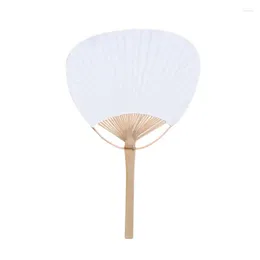 Figurine decorative White Bamboo Paddle Fans Classic Chinese Round Hand Paint