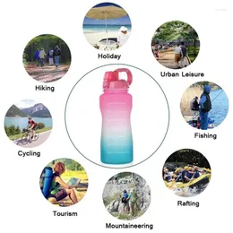 Garrafas de água para esportes ao ar livre, marcador de tempo à prova de vazamento, garrafa de palha, chaleira de bebida de grande capacidade, material tritan com tubo de sucção