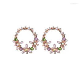 Stud Earrings MENGJIQIAO 2023 Korean Colorful Rhinestone Wreath For Women Sweet Flower Shell Small Circle Brincos Gift