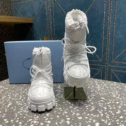 Top quality Nylon Plaque Ankle Ski Snow Boots Slip-On Chunky Lugger Bootie  Round toe heeled boot women luxury designer Lace up shoes factory footwear 