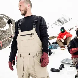 Ternos de esqui DMTPSTVM Men calças de esqui com tiras pretas cáqui impermeabilizadas macacões -de -luta de pano largo Homem espessante 230814