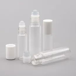 5 bouteilles à rouleaux transparentes de 10 ml avec boule en verre pour rouleau de verre de parfum d'huile essentielle sur des bouteilles avec couvercles blancs Taille de voyage Jkekn
